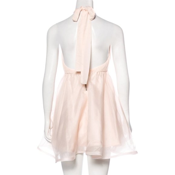 ALICE + OLIVIA Pale Pink Silk Organza V-Neck & Open Back Mini Dress Size XS - 0 - Picture 2 of 6